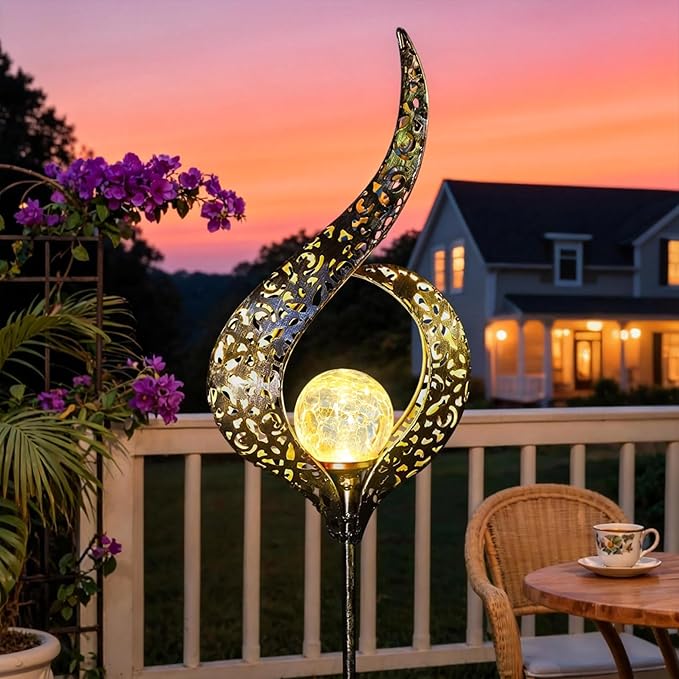 Outdoor Garden Gifts Solar Lights Stake Waterproof Mothers Day Gifts Mom Crackle Glass Metal Flower LED Yard Art Ornaments Lights for Pathway Lawn or Courtyard Birthday Gifts Women (Bronze)