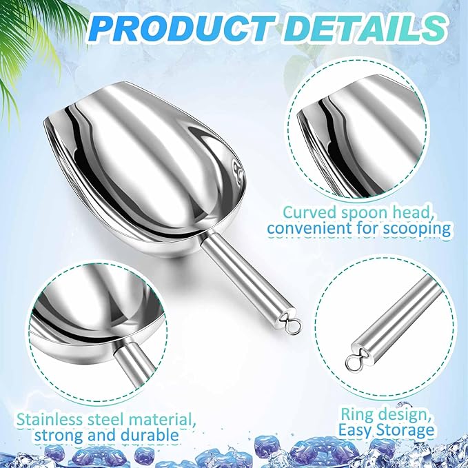 4 Pcs 24 Ounce Metal Ice Scoop Large Scoop for Freezer Rust-proof Utility Ice Cube Scoops with Hanging Loop for Coffee Bean Popcorn Flour Dog Food Candy Potted Plants Dishwasher Safe