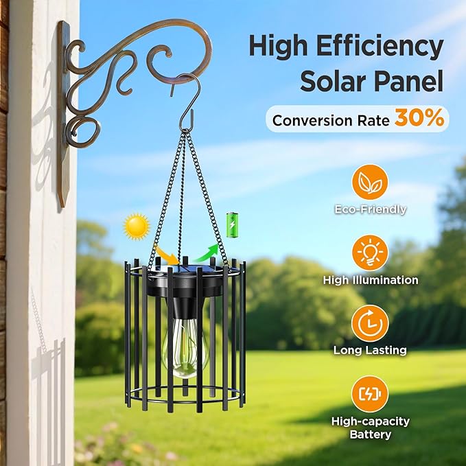KOOPER Solar Lanterns Outdoor Waterproof 14.56 Upgraded Bright Hanging Solar Lights Outdoor Lanterns Decorative Auto ON/Off Metal Hanging Lantern Lights for Pathway Yard Patio Garden Decor 2 Pack