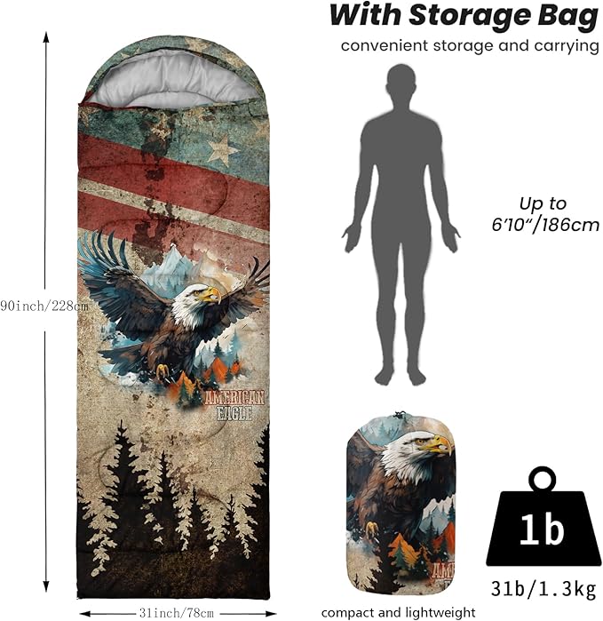 Sleeping Bags for Adults Youth Kids3D Printing Camping Sleeping Bag for Girls Boys Lightweight Waterproof Cold/Warm Weather Sleeping Bag for 3 Seasons