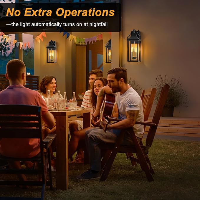 𝟏𝟖𝑰𝑵 Outdoor Wall Sconce Fixture Dusk to Dawn Patio Lights Waterproof Exterior Lanterns 2-Light Modern Wall Lights Mounted with Glass Black Outside Light for House Front Door Decor