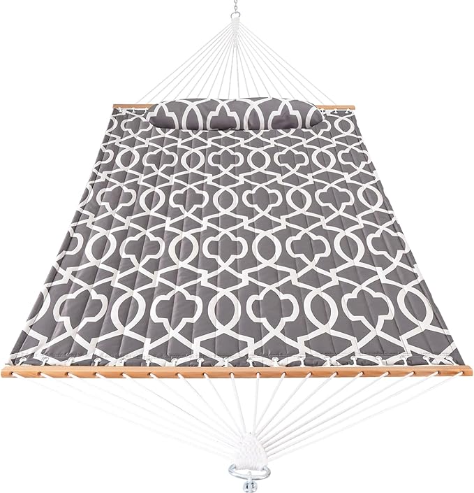 Lazy Daze Hammocks 12FT Quilted Fabric Hammock with Soft Pillow Double 2 Person Tree Hammock with Spreader Bar for Outdoor Outside Patio Garden Yard 450lbs Weight Capacity