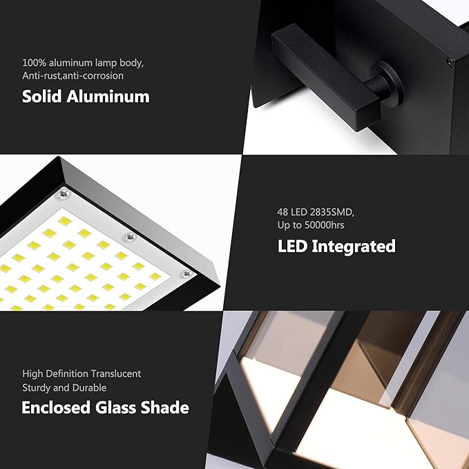 Outdoor Wall Sconce Lights LED Wall Mount Lantern Waterproof Exterior Wall Light Fixtures with Clear Glass Shade Aluminum Matte Black Lamps for Porch Entryway Doorway Garage Garden Yard