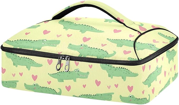 Casserole Carrier Adorable Pattern Cute CrocodilesInsulated Casserole Carrier for Hot or Cold Food Thermal Lunch Tote for Potluck Parties Picnic Beach Fits 9 x 13 Inches Baking Dish