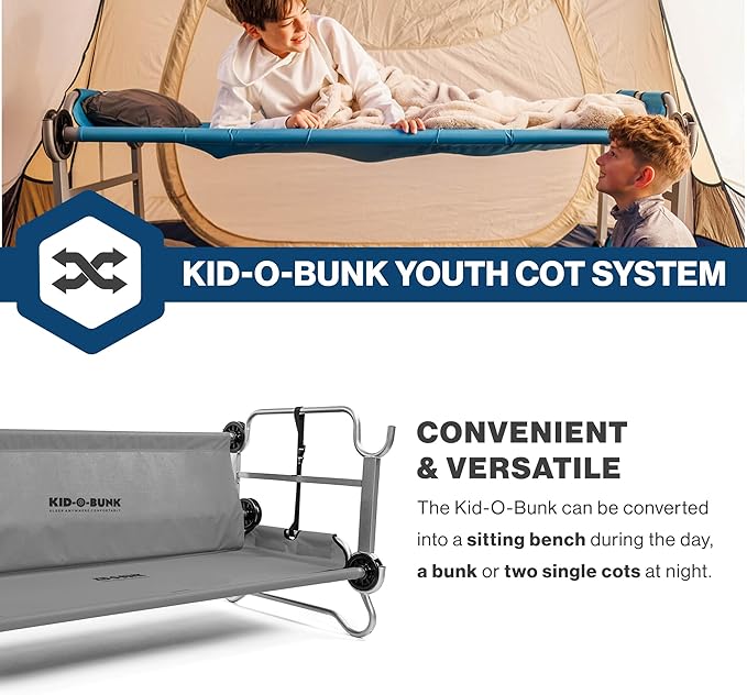 Disc-O-Bed Youth Double Cot Kid-O-Bunk Modular for Bunk Beds Dual Cots or Bench with 2 Carry Bags for Portable Transport