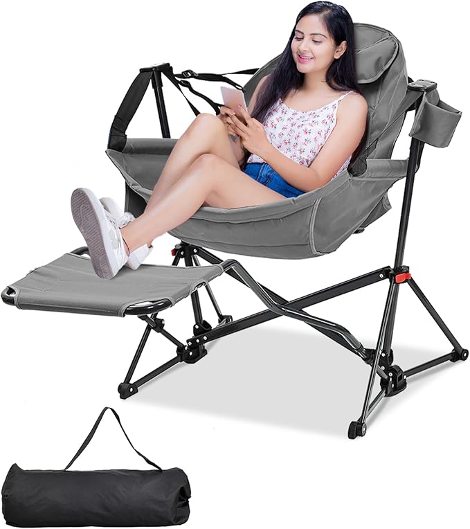 outdoor basic Adjustable Camping Folding Chair with Footrest - Portable Zero Gravity Lounge Chair for Beach Lawn Picnic Fishing &amp Backpacking Trips Supports 600lbs