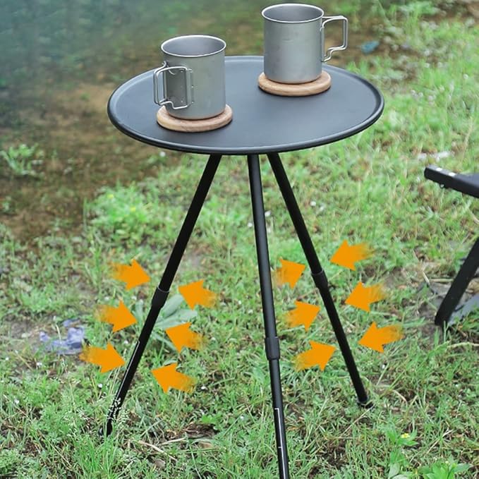 Folding Camping Table Aluminum Alloy Picnic Table Adjustable Height Telescopic Table Three-Legged Round Table for Picnic