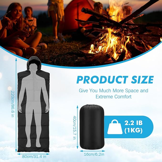 Macarrie Winter Wearable Sleeping Bag for Adults with Hood 74 Inch Long 0 Degree Cold Weather Insulated Weather Sleeping Bag for Extreme Cold Camping Hiking Stadium