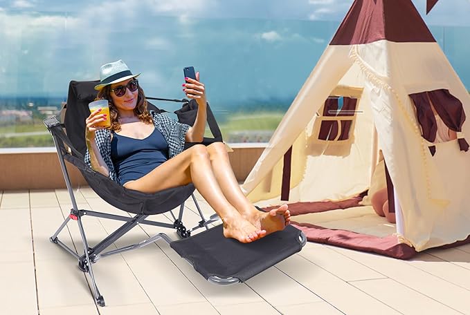 Nice C Hammock Camping Chair with Footreat Swinging Camping Chair Rocker High Back Chairs with Stand Cup Holder Side Pocket Heavy Duty (1 Pack Black)