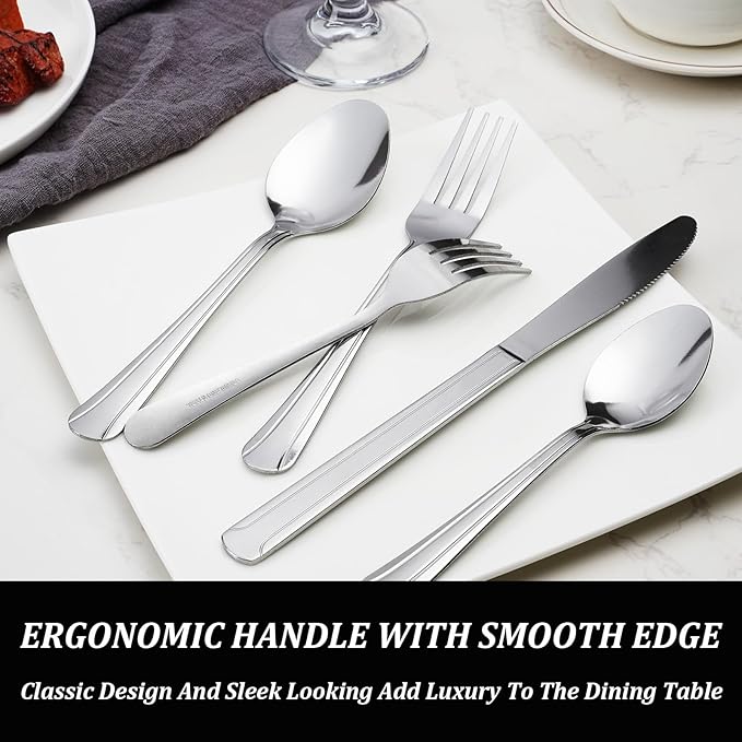 Silverware Set for 8 - Dominion 40PCS 18/0 Stainless Steel Flatware Utensils Cutlery Set Includ Steak Knife Fork Spoon for Home Restaurant Wedding Party Dishwasher Safe &amp Mirror Polished
