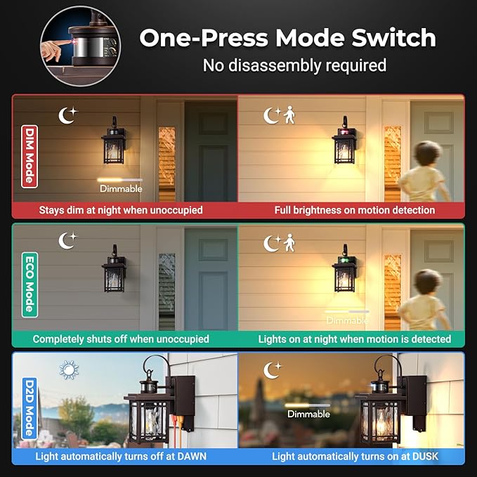Porch Light with GFCI Outlet Motion Sensor Outdoor Wall Light Wall Mount Oil Rubbed Bronze Exterior Lighting Fixtures Outdoor Sconce Light Wall Lantern Exterior Garage Lights for Coach