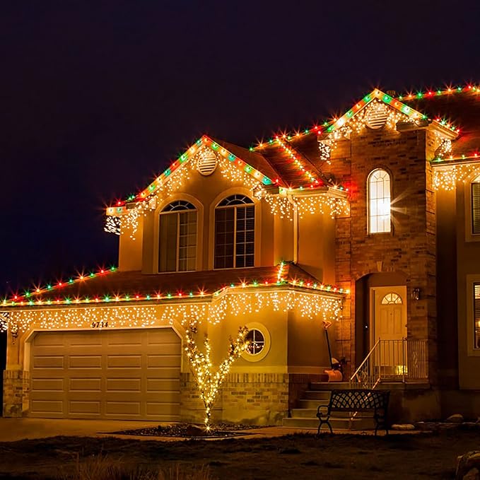 Toodour Christmas Icicle Lights Outdoor 612 LED 50ft 8 Modes Fairy Icicle String Light with 102 Drops Led Christmas Lights Twinkle for Holiday Party Wedding Eaves Xmas Decorations (Warm White)
