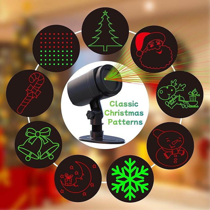 Laser Christmas Projector Lights Outdoor Waterproof with Remote Multiple Classic Christmas Patterns for Garden Outdoor Indoor Home Party Christmas Décor Christmas Gift