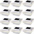 Dynaming 12 Pack Solar Post Lights Outdoor Solar Powered Decorative Post Cap Light White Shell &amp Warm White LED Lighting for Fence Deck Patio Only Fit 3.5x3.5 Wooden Posts