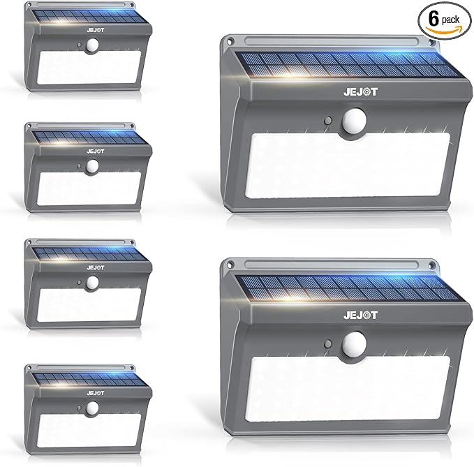 6 Pack Solar Motion Lights Outdoor Waterproof 270° Wide Angle3 Modes Solar Wall Lights Anti Glare Solar Powered Flood Lights for Fence Garage Garden Patio Yard