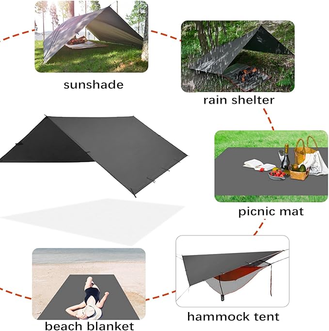 KALINCO Tent Tarp Picnic Mat Camping Tarp Tent Hammock Tarp pu Waterproof Camping tarp Tent Rain Fly Picnic Mat Survival Shelter Sunshade