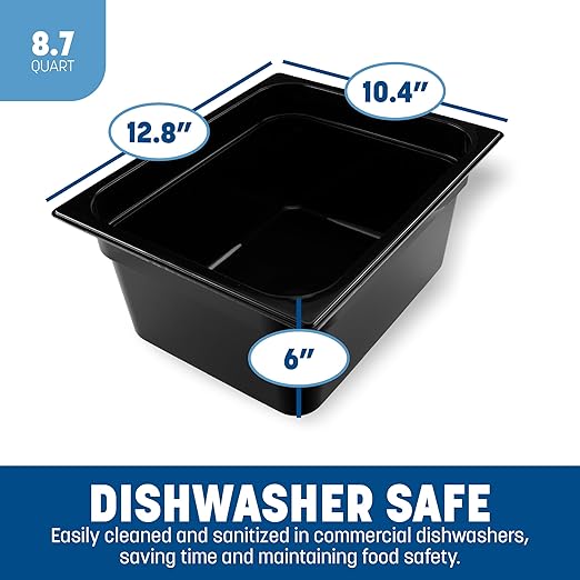 Carlisle FoodService Products Storplus 1/2-Size Food Pan for Catering Buffets and Restaurants Polycarbonate 6 Inches Deep Black (Pack of 6)