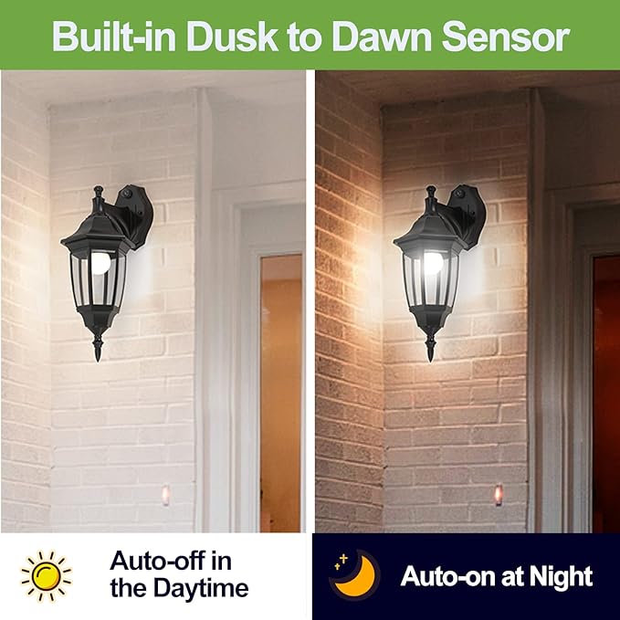 EMART Dusk to Dawn Plastic Outdoor Wall Light Fixtures with Bulbs Waterproof and Anti-Corrosion Porch Sconces Exterior Lanterns Wall Mount Lamp for Outside Garage Front Door Patio 2 Pack Black