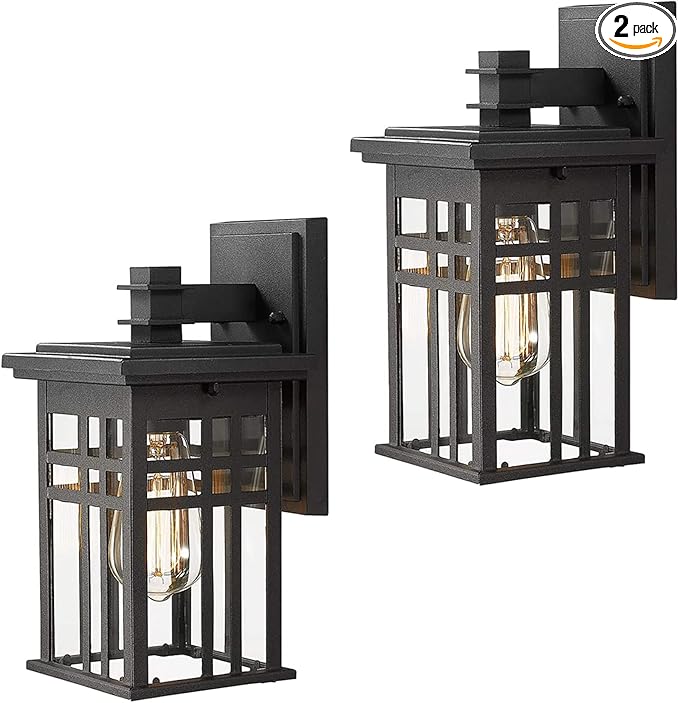 zeyu 2 Pack Outdoor Wall Sconce Exterior Wall Mount Light in Black Finish with Clear Glass Shade 20068B1-2PK