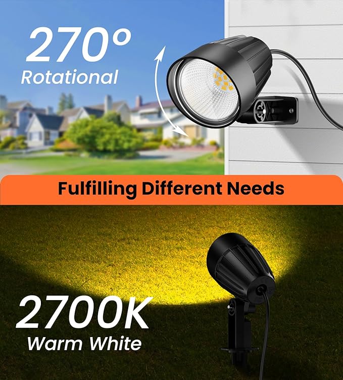 MEIKEE 7W LED Landscape Lights 12V/24V Low Voltage Landscape Lighting IP66 Outdoor Spotlights Warm White Garden Lights with Connectors for Pathway Yard Patio 12 Pack