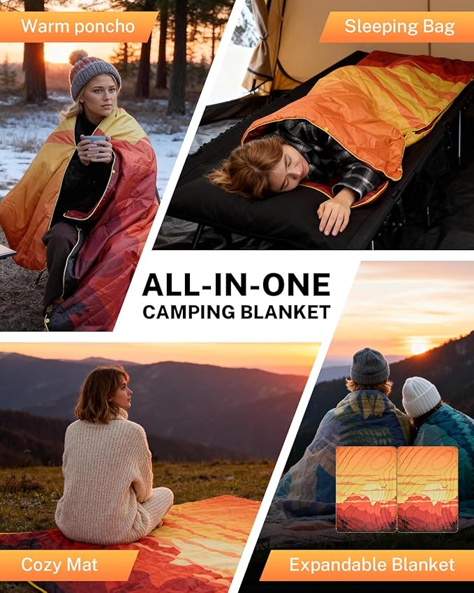 Gonex Camping Blanket with Aero-Warmth Tech Layer Puffy Printed Packable Blanket Ultralight &amp Warm Wearable Water-Resistant Quilt for Outdoor Camping Hiking Travel Picnics 79 X 55(Desert)