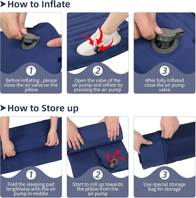 Inflatable Camping Sleeping Pad with Pillow Thick 4.5 Inch Portable Sleeping Pad Lightweight Sleeping Mat for Camping Backpacking Hiking