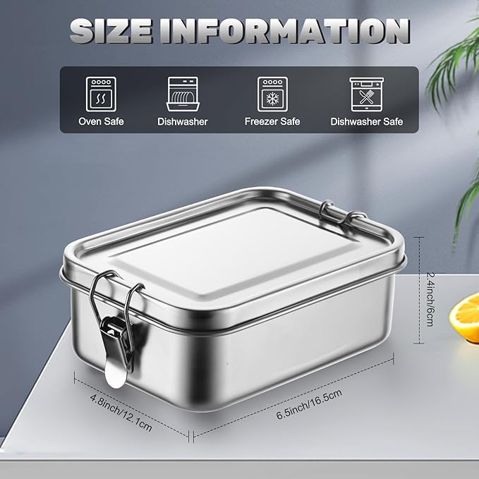 Umigy 8 Pcs Stainless Steel Food Containers 850ml Metal Bento Lunch Box Stainless Steel Food Storage Containers Lockable Clips to Leak Proof Reusable Dishwasher Snack Boxes for Work