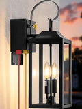 Large Porch Lights with GFCI Outlet 19 Black Dusk to Dawn Outdoor Wall Lantern 2-Light Exterior Lighting Fixtures with GFCI Outlet Built-in Waterproof Outdoor Wall Sconce for House Front Door