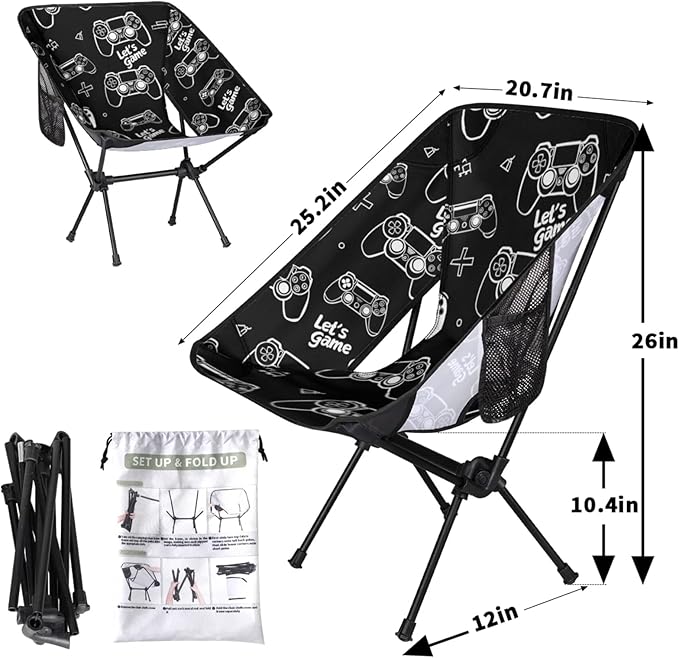 Honeybaby Folding Camping Chair Game Controllers Camping Chairs Lightweight Portable Chair Outdoor Foldable Chairs for Camping Travel Picnic Beach Hiking