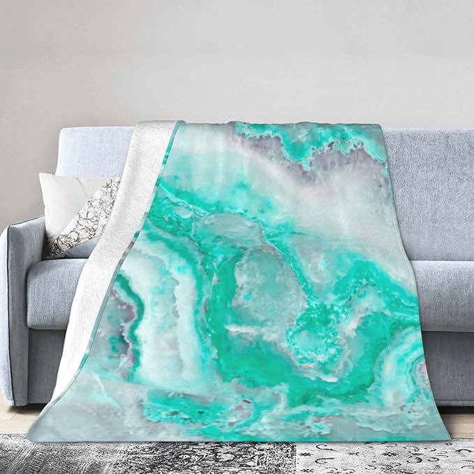 60X50 Aqua White Gemstone Agate Mineral Quartz Lightweight Flannel Blanket - Soft and Breathable Polyester Suitable for Travel Camping and Home Decoration