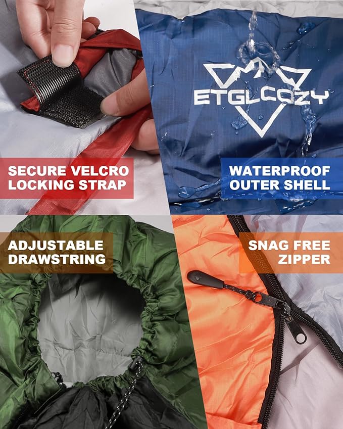 Lightweight 3-Season Sleeping Bag for Adults/Kids Camping Compact w/Compression Sack Waterproof Ripstop Portable for Backpacking Hiking Travel