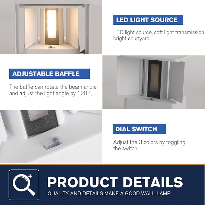 White Wall Sconces Set of Two3 Color Temperatures Hardwired Up and Down Outdoor Lights15W Indoor Wall Sconce4.33 Inch ETL Listed Exterior Wall Lights for Living Room Bedroom Hallway Porch 2 Pack