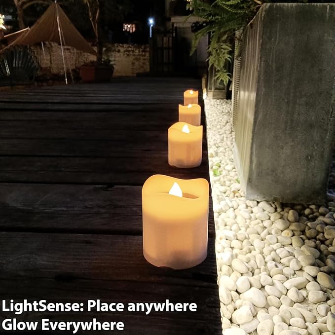 Solar Candles Outdoor Waterproof 8pcs Rechargeable Dusk to Dawn Little Votive Candles Flameless Flickering Solar Tea Lights for Patio Yard Deck Pathway Window Outdoor Lantern Decor (Warm White)
