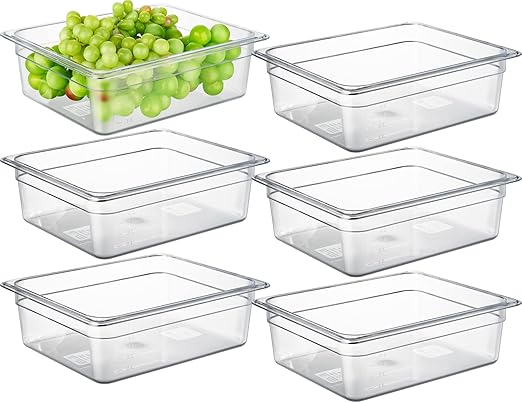 CURTA 6-Pack 1/2 Size 4 Deep NSF Polycarbonate Food Pans | Dishwasher &amp Freezer Safe Clear Container for Prep Tables Buffet Salad Bar Commercial &amp Home Kitchen