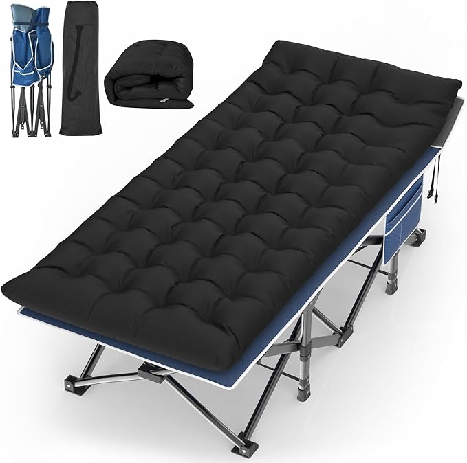 Suteck Camping Cot 32In XXL Folding Camping Cot Heavy Duty Sleeping Bed for Adults 1200D Double Layer Oxford Cots for Camping W/Pilllow Mattress Carry Bag for Home Office Nap Beach Travel 900LBS