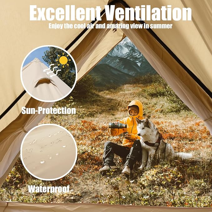 Canvas Bell Tent Yurt Tent 4 Seasons for Camping 100% Cotton Glamping Tents with Stove Jack Family Camping Outdoor Hunting Party