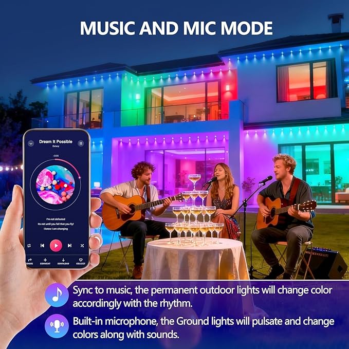 Permanent Outdoor LightsSmart Eave Light RGB Color-Changing LED House Lighting with App &amp Remote Christmas Light Effects IP67 Weatherproof Outdoor Lights for Holidays &amp Christmas Decoration