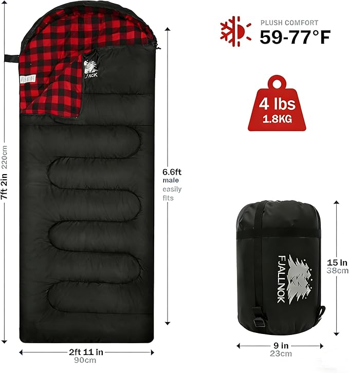 100% Cotton Flannel Sleeping Bag for Adults Big&ampTall Size Backpacking Lightweight Waterproof for Girls Boys Mens Teen for Camping Hiking Outdoor Travel with Compression Bags