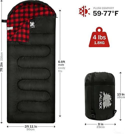 100% Cotton Flannel Sleeping Bag for Adults Big&ampTall Size Backpacking Lightweight Waterproof for Girls Boys Mens Teen for Camping Hiking Outdoor Travel with Compression Bags