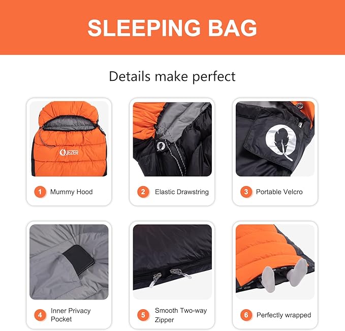 Ultralight Down Sleeping Bag for Adults - 600 Fill Power Cold Weather Backpacking Camping Hiking