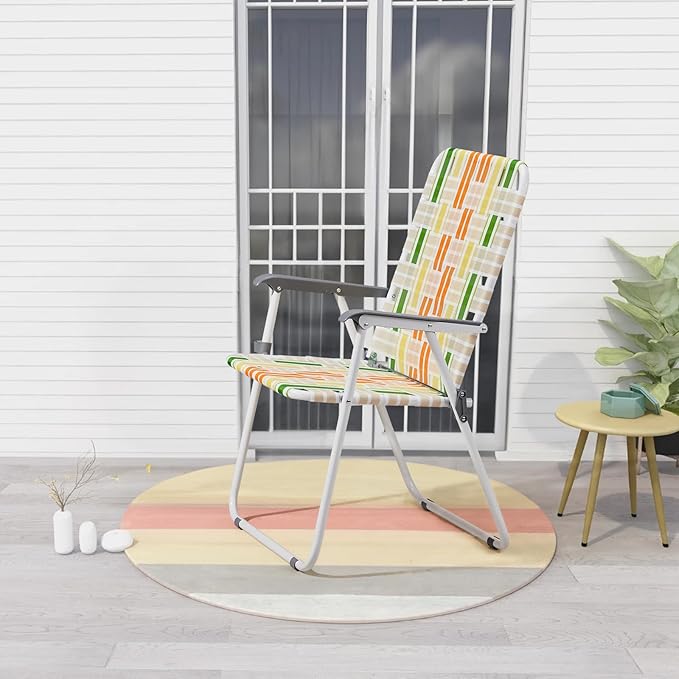 2 Pack Lightweight Folding Chair for AdultsOutdoor Beach Portable Lawn ChairPortable Backpack Foldable Camping ChairFolding Beach Chairwith Armrestsfor Patio Pool Yard Garden (Yellow &amp Green)