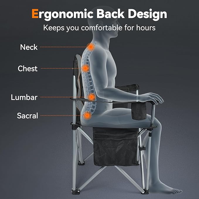 Camping Chairs for Adults Heavy Duty Oversized Fully Padded Folding Chairs for Outside with Cup Holder Cooler Bag and Side Pocket Support 400 Lbs Versatile for SportsOutdoors &amp Lawns
