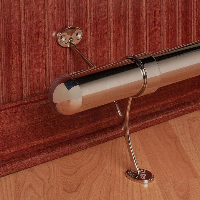 Outwater 2 Diameter x 32' Bar Foot Rail Kit – Complete Undercounter Mount Hardware and Tubing Dome End Cap Polished Chrome Finish