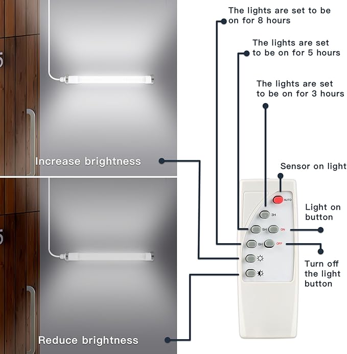 MEIHONG Solar Powered Shop Light with Dusk to Dawn Sensor IP65 Waterproof Outdoor Shop Light Solar Indoor Lights with Timer &amp Remote for Garage Barn House Coop - Daytime Available
