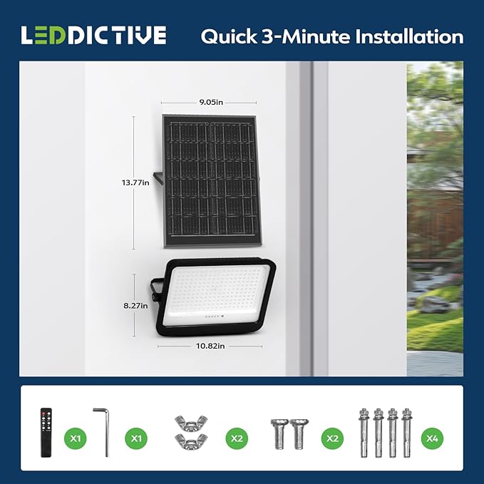 2 Pack LED Solar Lights Outdoor 7000K 3500LM Solar Powered Flood Lights with 3 Modes Dusk to Dawn Outdoor Lighting with Remote IP65 Waterproof 16.4 Ft Cable for Yard Garage Porch