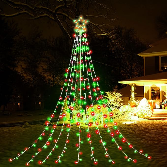 PUHONG Christmas Star Lights16.4Ft 320 LED Christmas Decoration String Lights[8 Modes &amp Waterproof ]with 11 Lighted Star for Halloween Xmas New Year (Plastic Star-Red &amp Green)