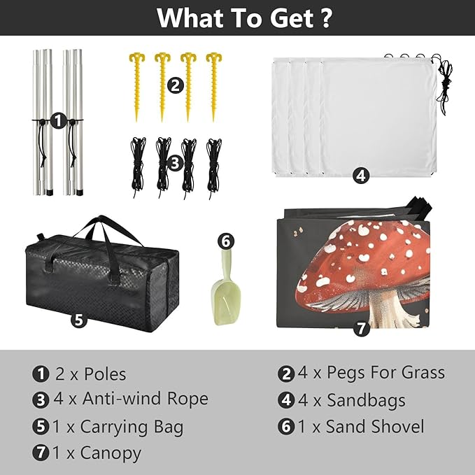 Red Mushroom Beach Tent Sun Shelter 9.2' x 10.5' Beach Canopy with 4 Sandbags 4 Stability Poles Sand Shovels - Tent Canopy for Beach Camping Fishing Picnics