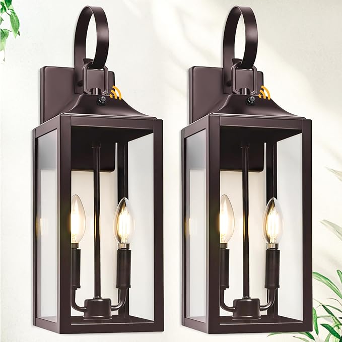 Oil Rubbed Bronze Dusk to Dawn Outdoor Wall Lighting 19 Large Outside Modern Wall Sconce Lantern Industrial Porch Light Wall Mount Waterproof Farmhouse Exterior Lamp 2-Light Brown 2 Pack