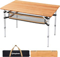KingCamp Bamboo Folding Camping Table Adjustable. Supports 176lbs with A Premium Bamboo Top and 3 Adjustable Heights Ideal for Stable Dining or Cooking at Picnics RVs and Glamping Sites