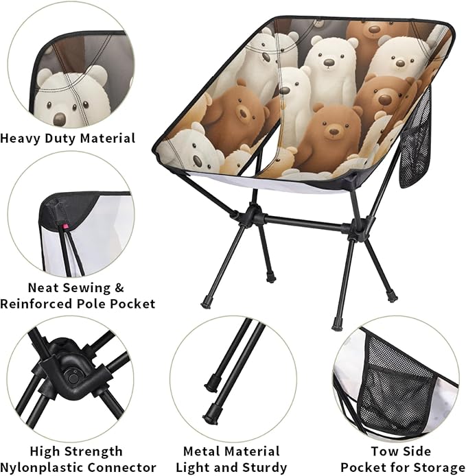 Honeybaby Folding Camping Chair Lovely Bears Camping Chairs Lightweight Portable Chair Outdoor Foldable Chairs for Camping Travel Picnic Beach Hiking